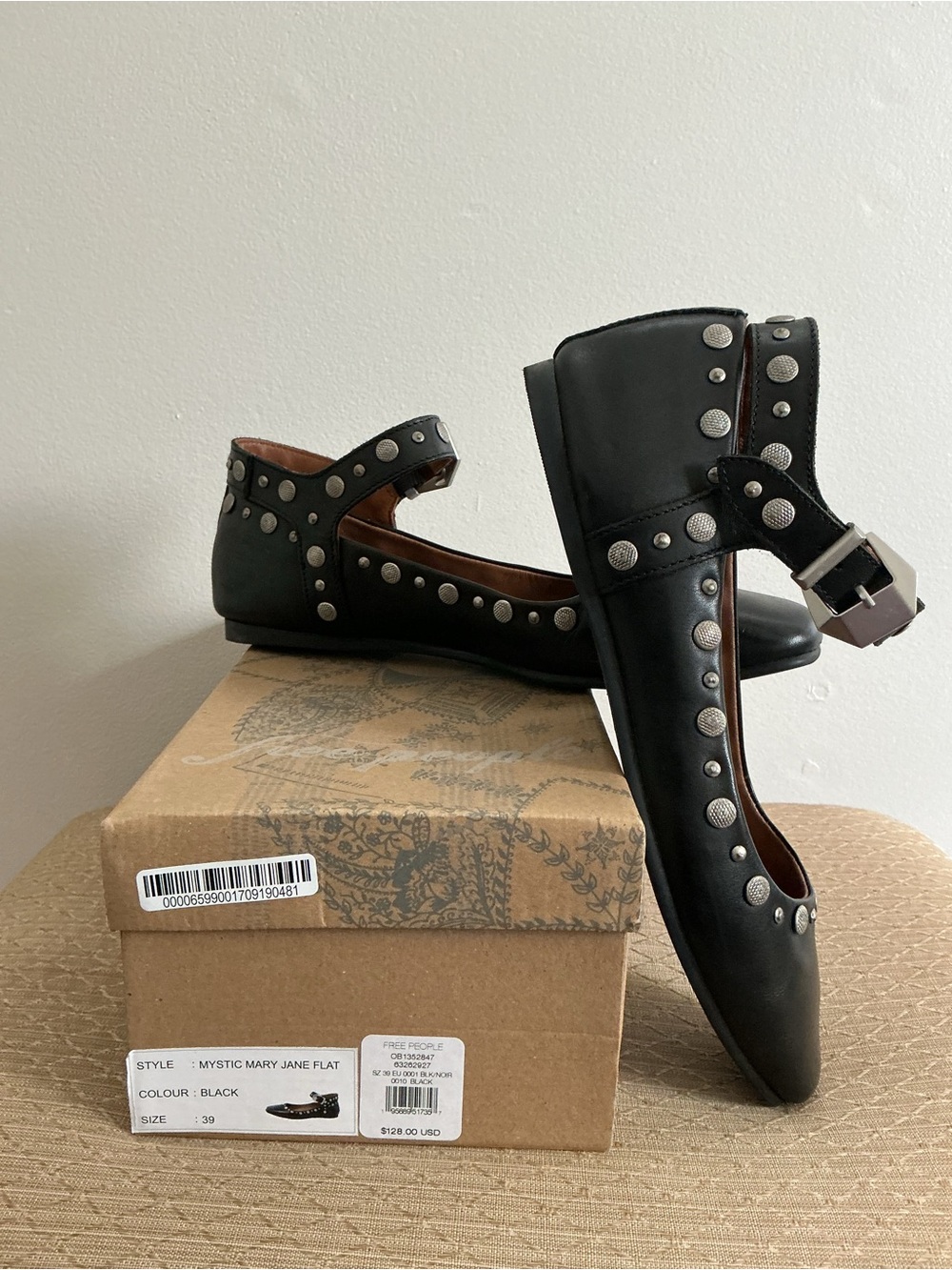 Free People Mystic Studded Mary Jane Flats in Black 39
